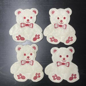 Lot of 4 Large White Red Fuzzy Teddy Bear Plush Sew On Appliques Patches 6”